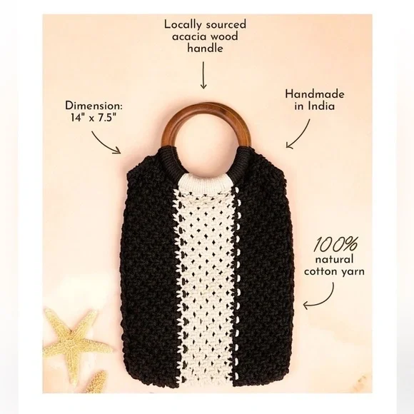 New Curateur Laude The Label GABBY Black and White Small Macrame Bag NWT - Picture 2 of 8